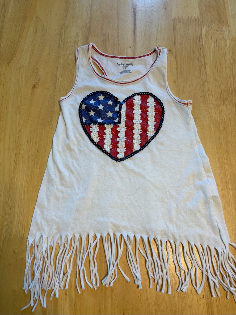 Cynthia Rowley White Tank Top with Red & Blue Sequin Heart